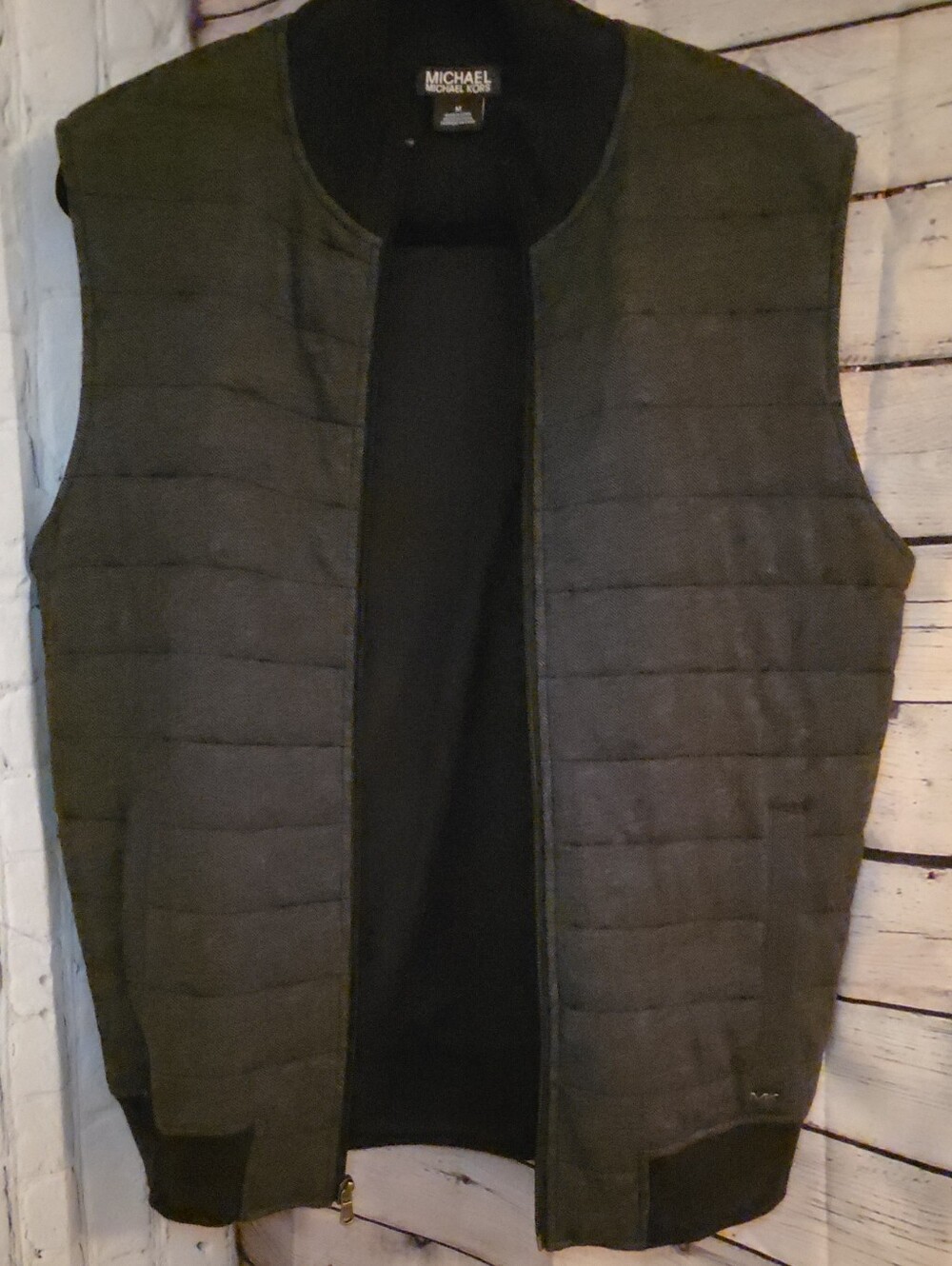 Medium Michael Kors Men's Quilted Dark Gray Zip-Front Vest